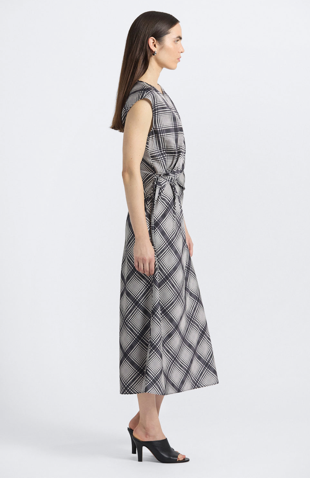 Adelita Lattice Drift Crepe Back Satin Dress