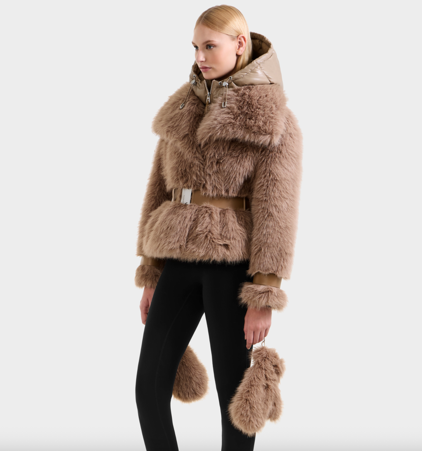 Chloe Faux Fur Jacket with Dickie, Faux Glove & Faux Leather Details