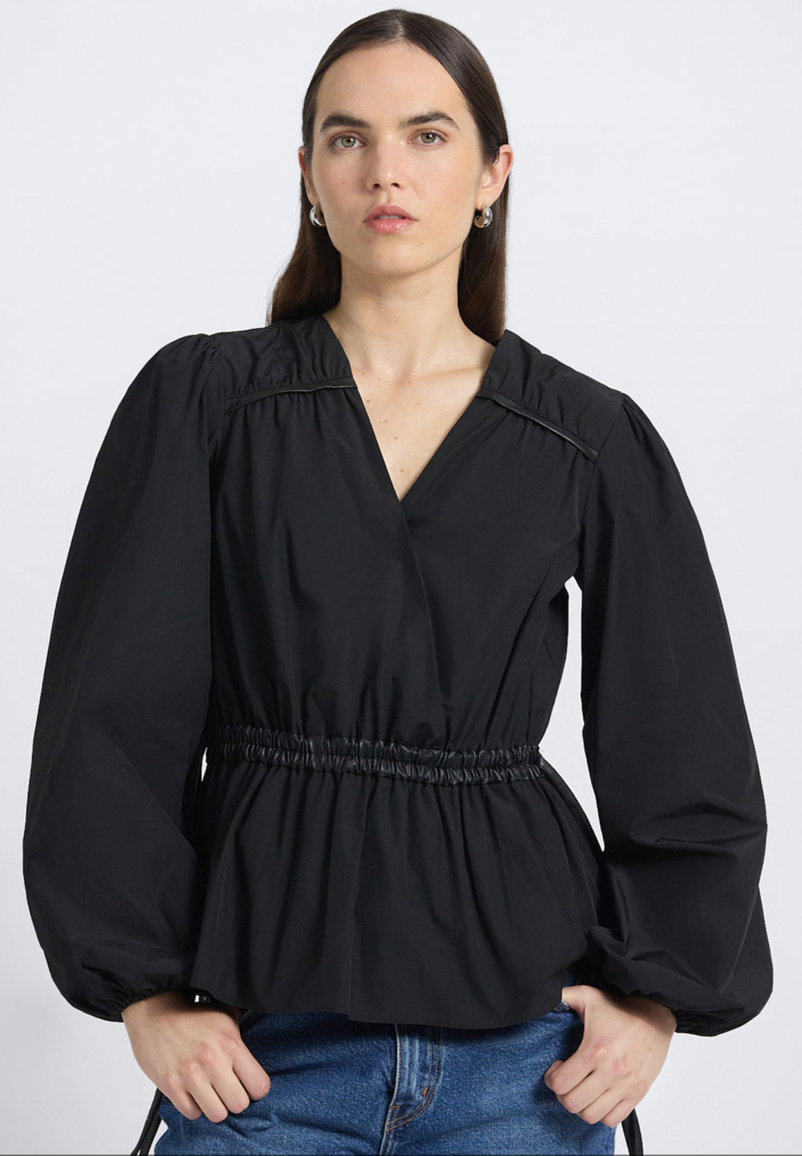 Dominica Leather Trim Poly Cotton Poplin Top