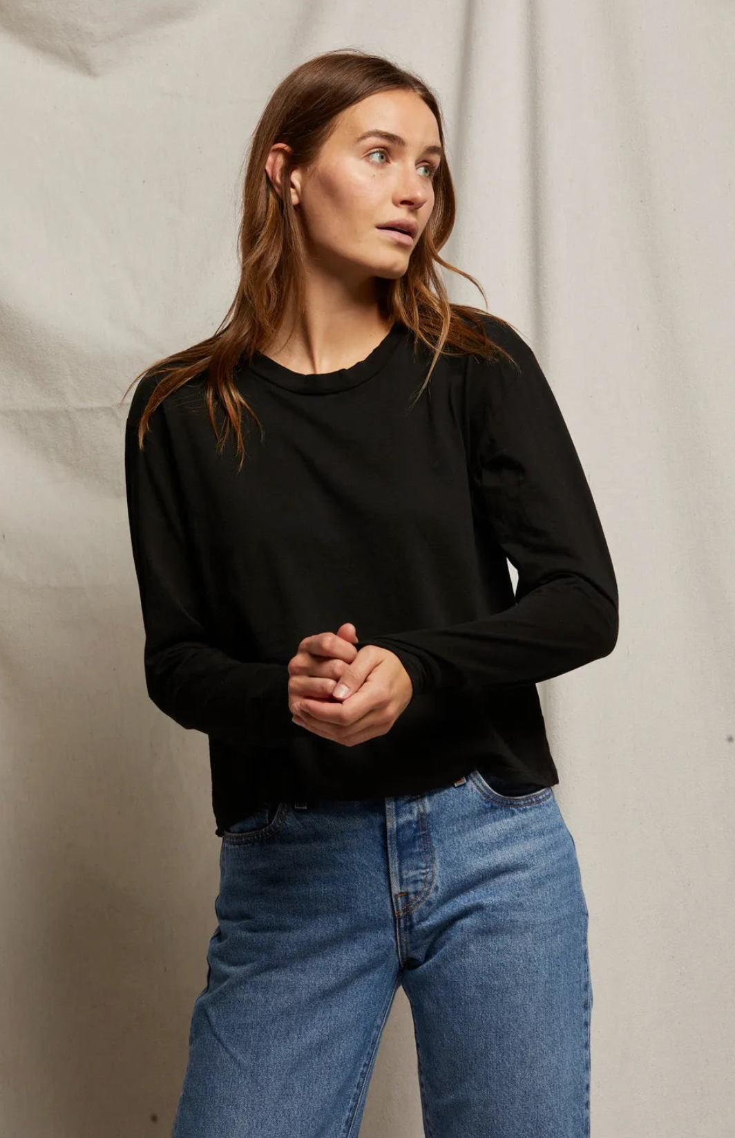 Axel Cotton Long Sleeve Boxy Crew Tee
