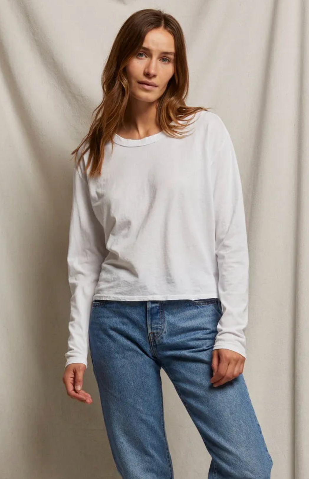 Axel Cotton Long Sleeve Boxy Crew Tee