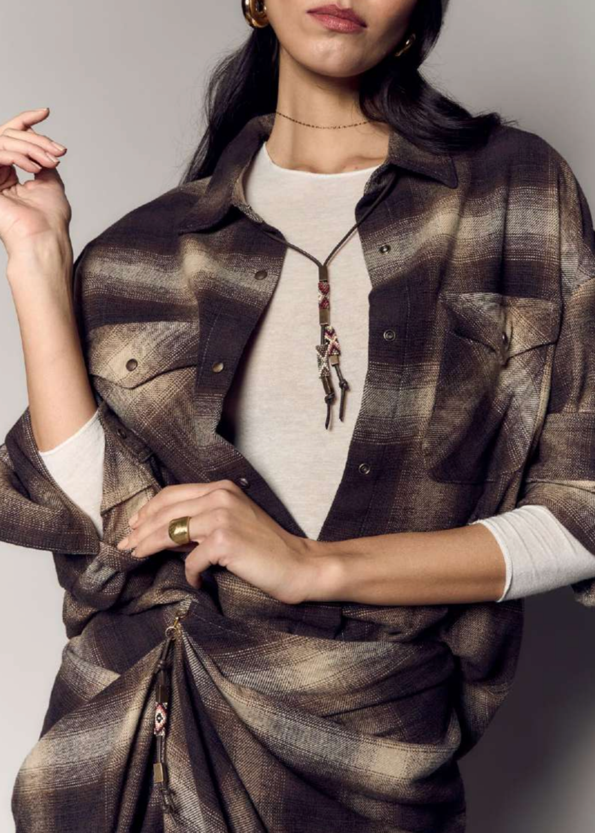 Check Button Up Shirt with Charms