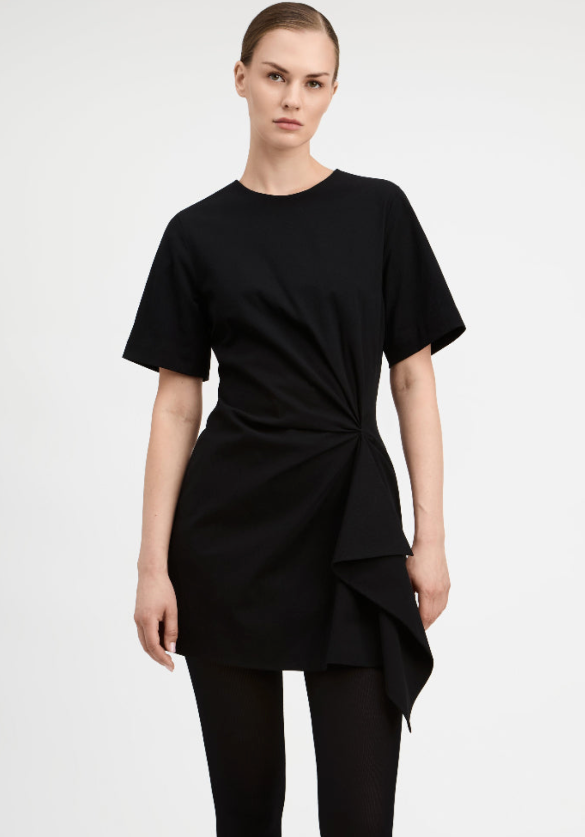 Creased Stretch Cotton Origami Pleated Short Sleeve Dress