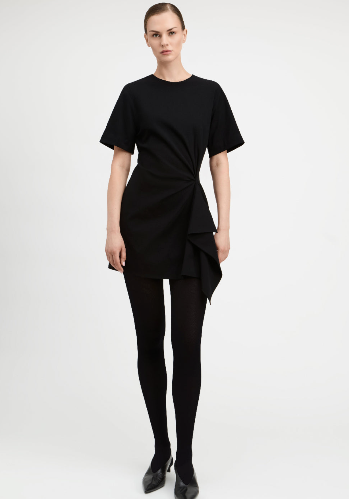 Creased Stretch Cotton Origami Pleated Short Sleeve Dress