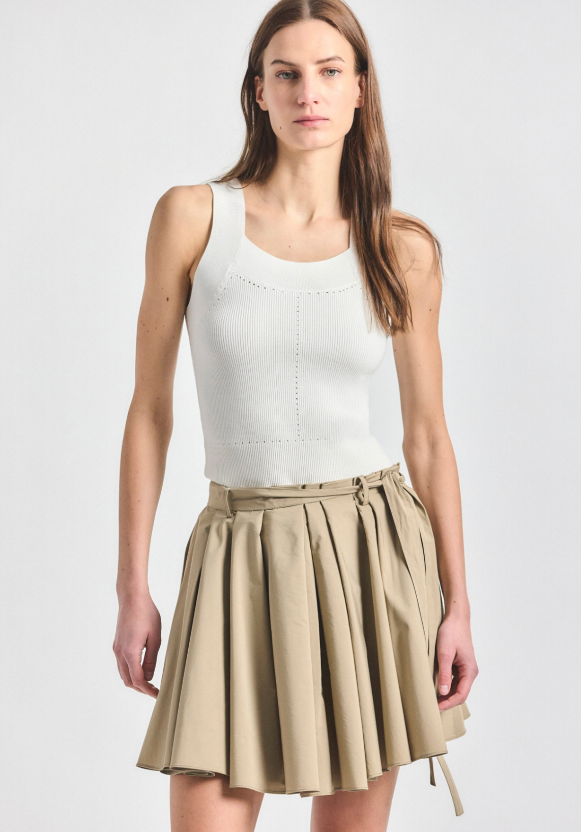 Joshua Poly Cotton Poplin Pleated Mini Skirt