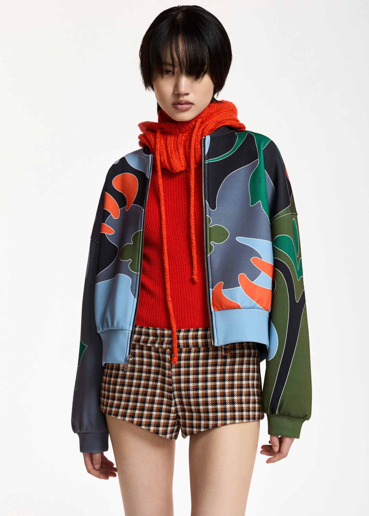 Kiva Placed Print Bomber cropped jacket front view