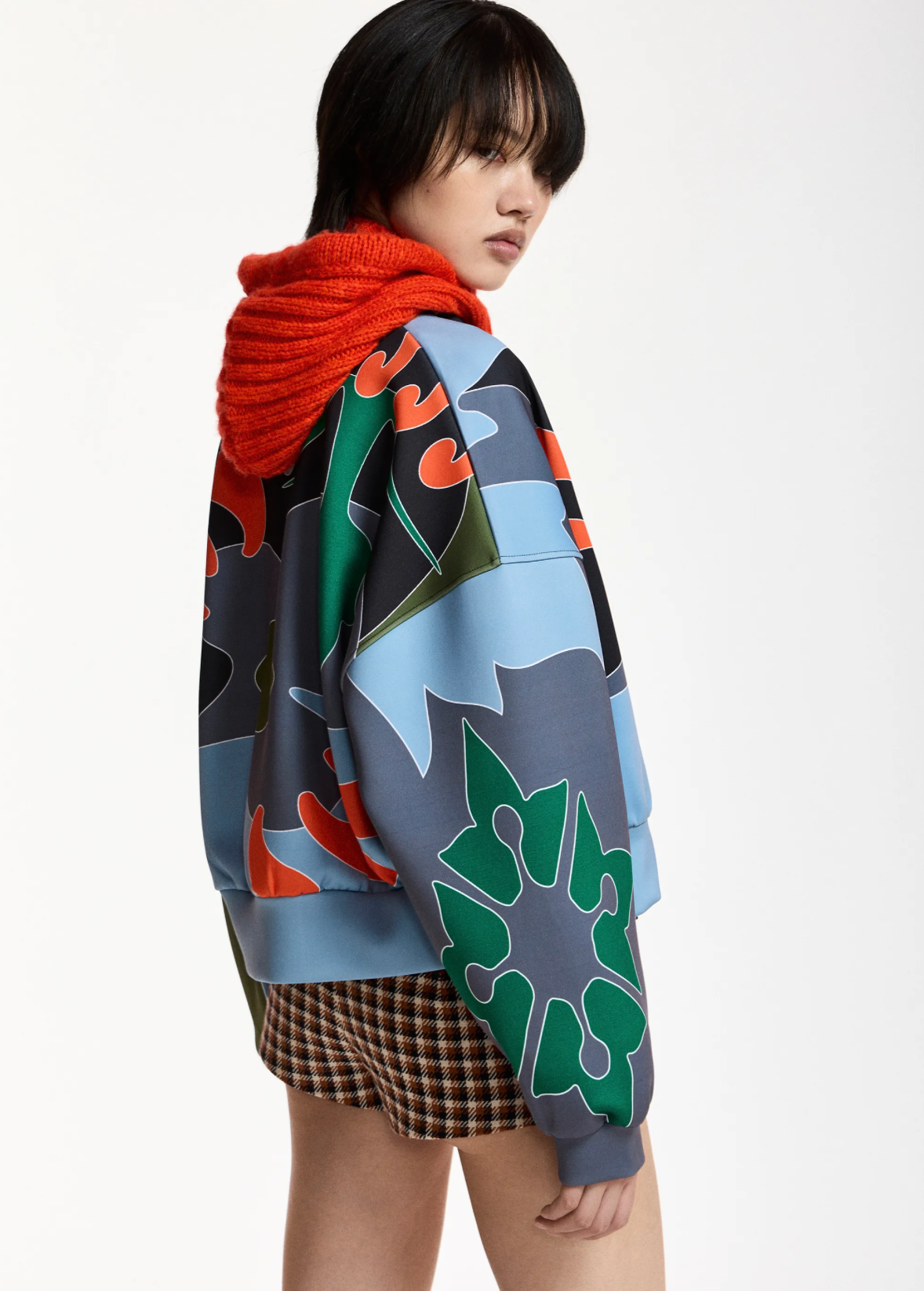 Kiva Placed Print Bomber cropped jacket side view