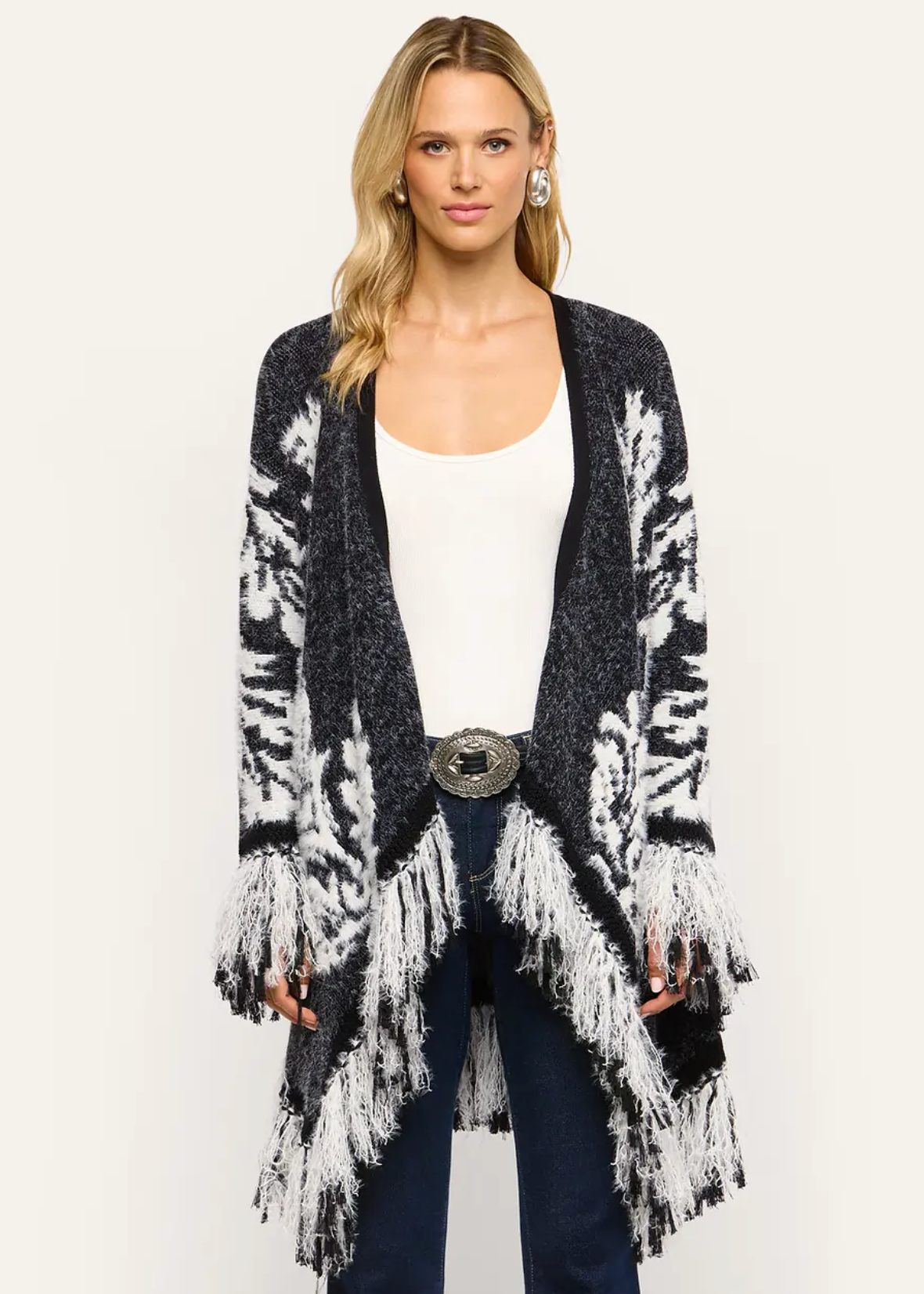 Naiad Jacquard Fringe Cardigan