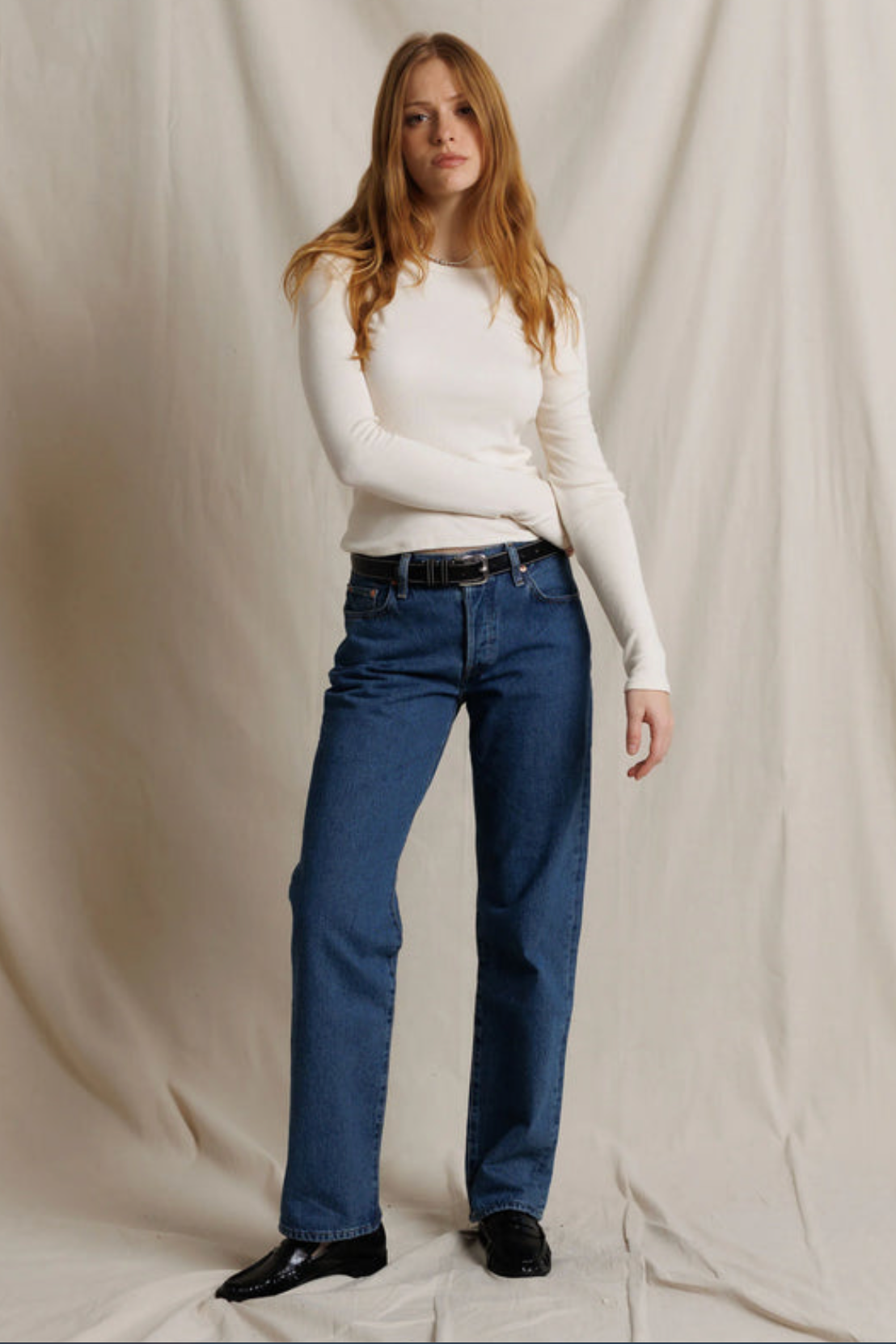 Perfect White Tee Ivanna Long Sleeve Crew Natural
