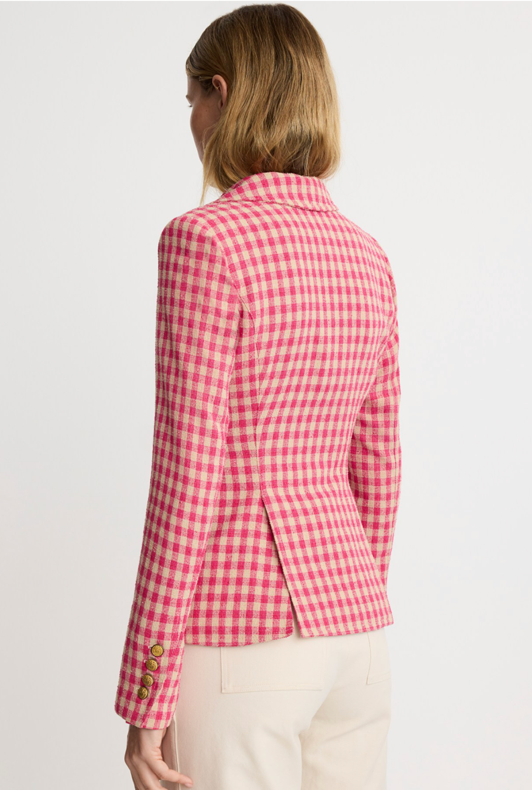 Smythe PATCH POCKET ONE BUTTON BLAZER Pink Check 