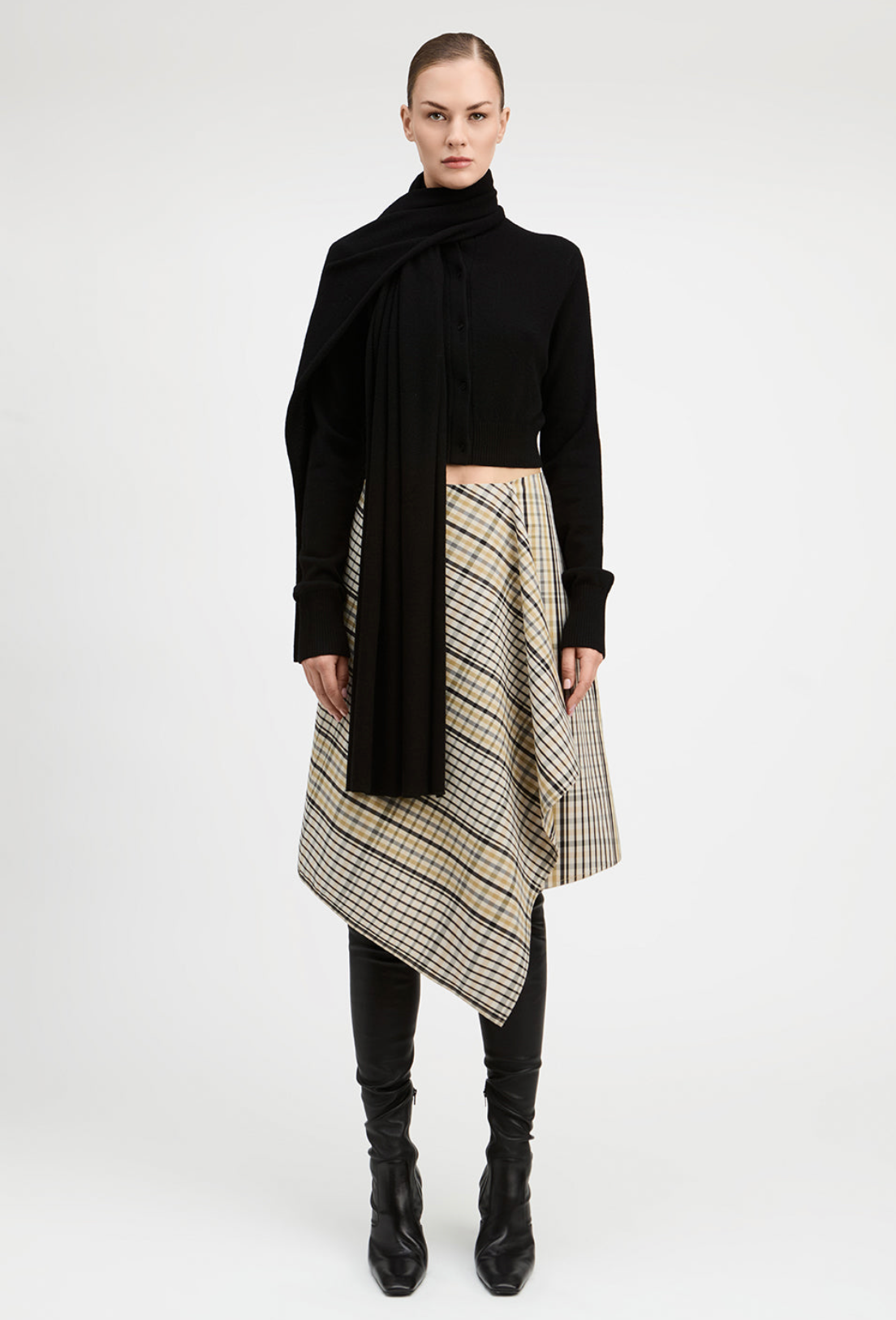 Wool Cashmere Cardigan with Built in Scarf Wrap