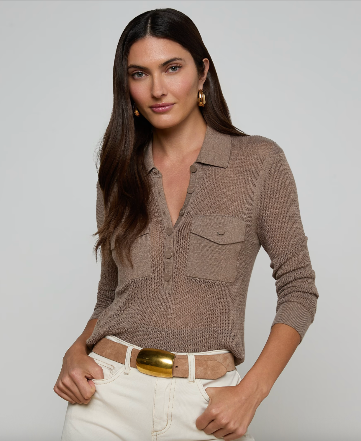 Carine Pointelle Collared Sweater