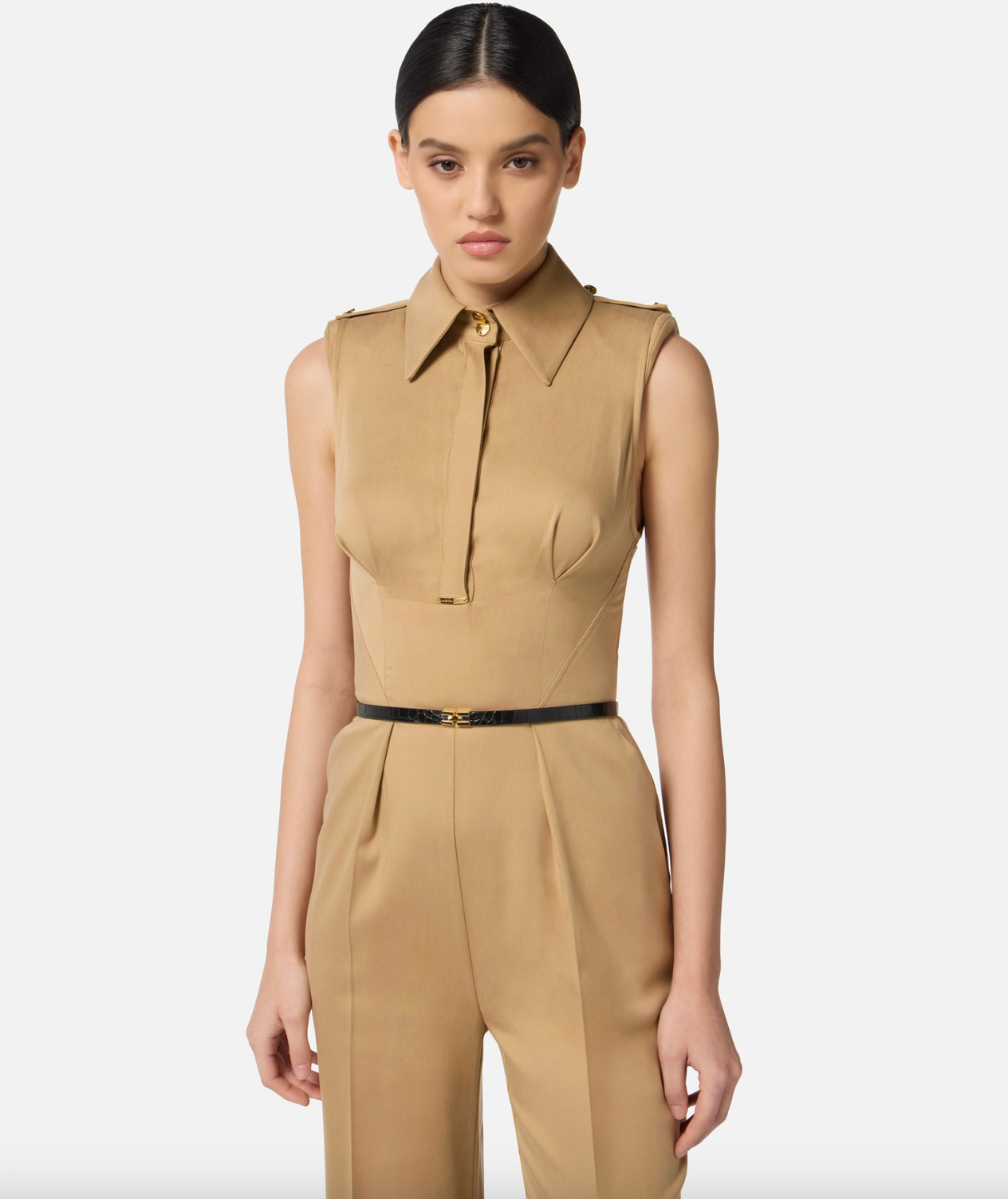 Collared Jumpsuit In Crepe