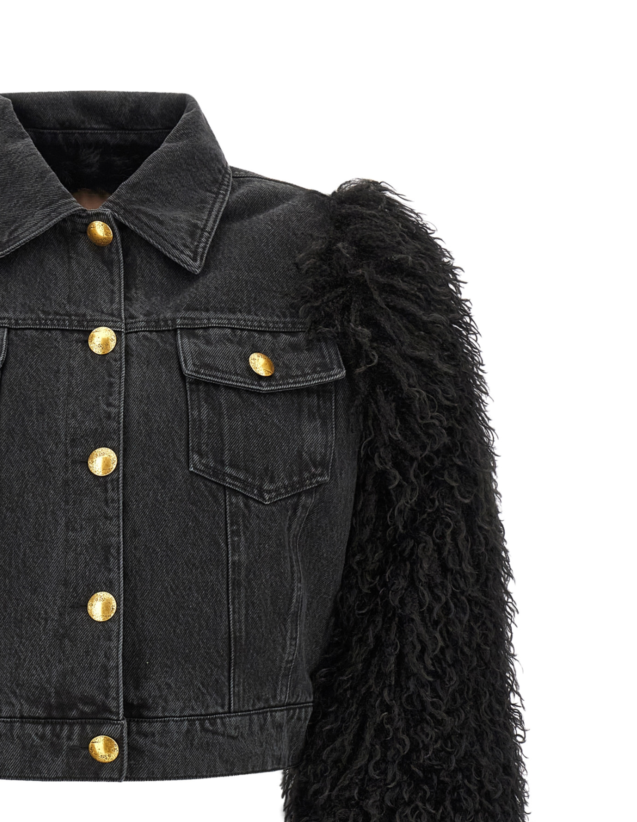 Fuzzy Sleeve Jean Jacket