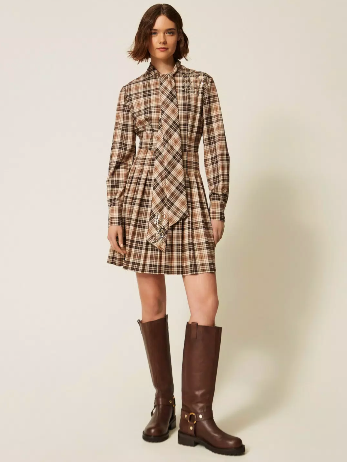 Tie Neck Tartan Dress