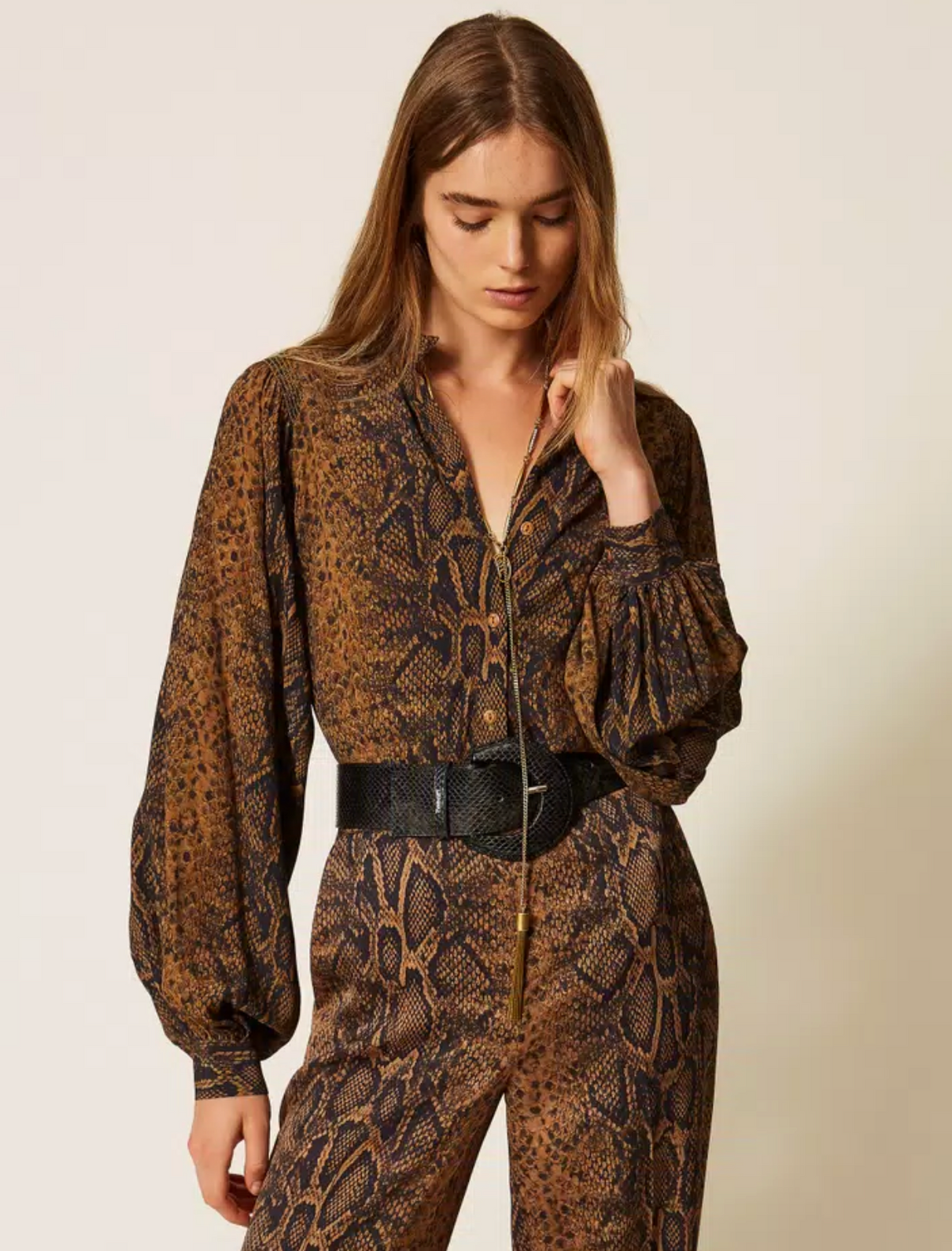 Collarless Printed Blouse