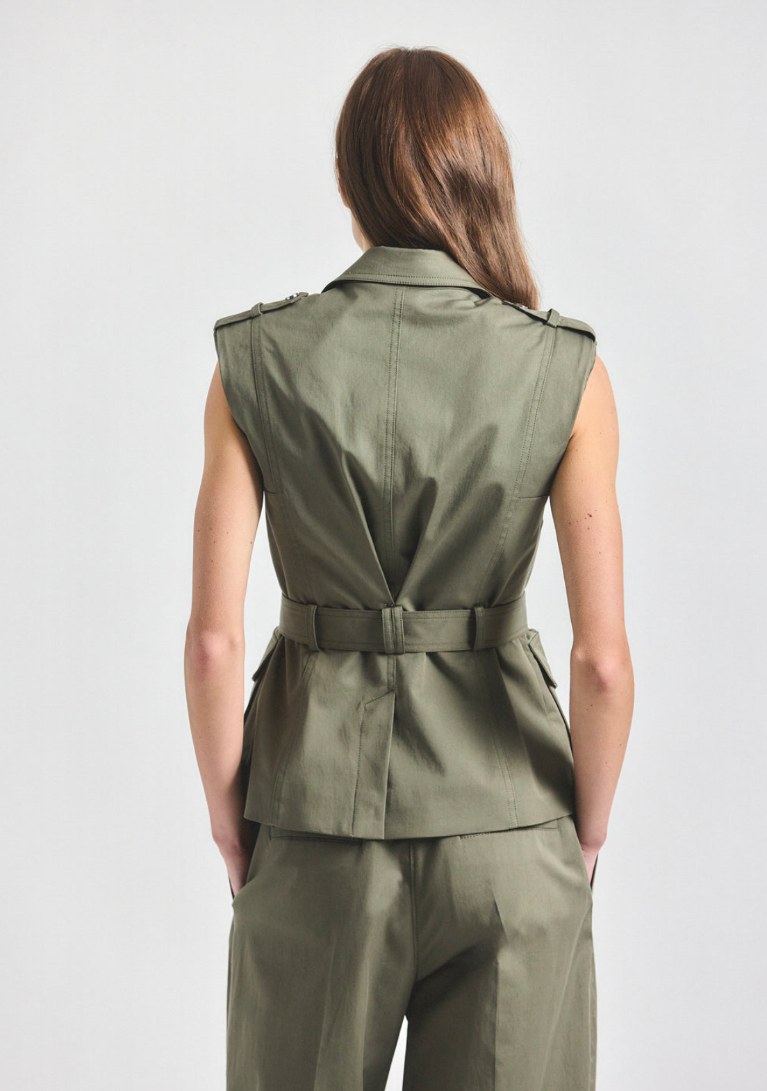 Scottie Stretch Cotton Twill Belted Vest