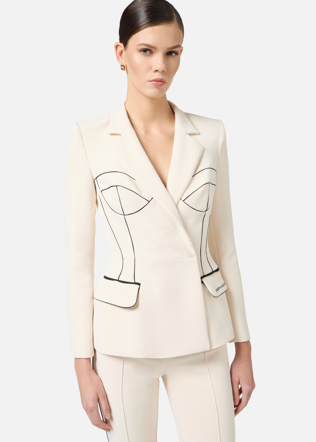 Crepe Jacket with Contrast Piping