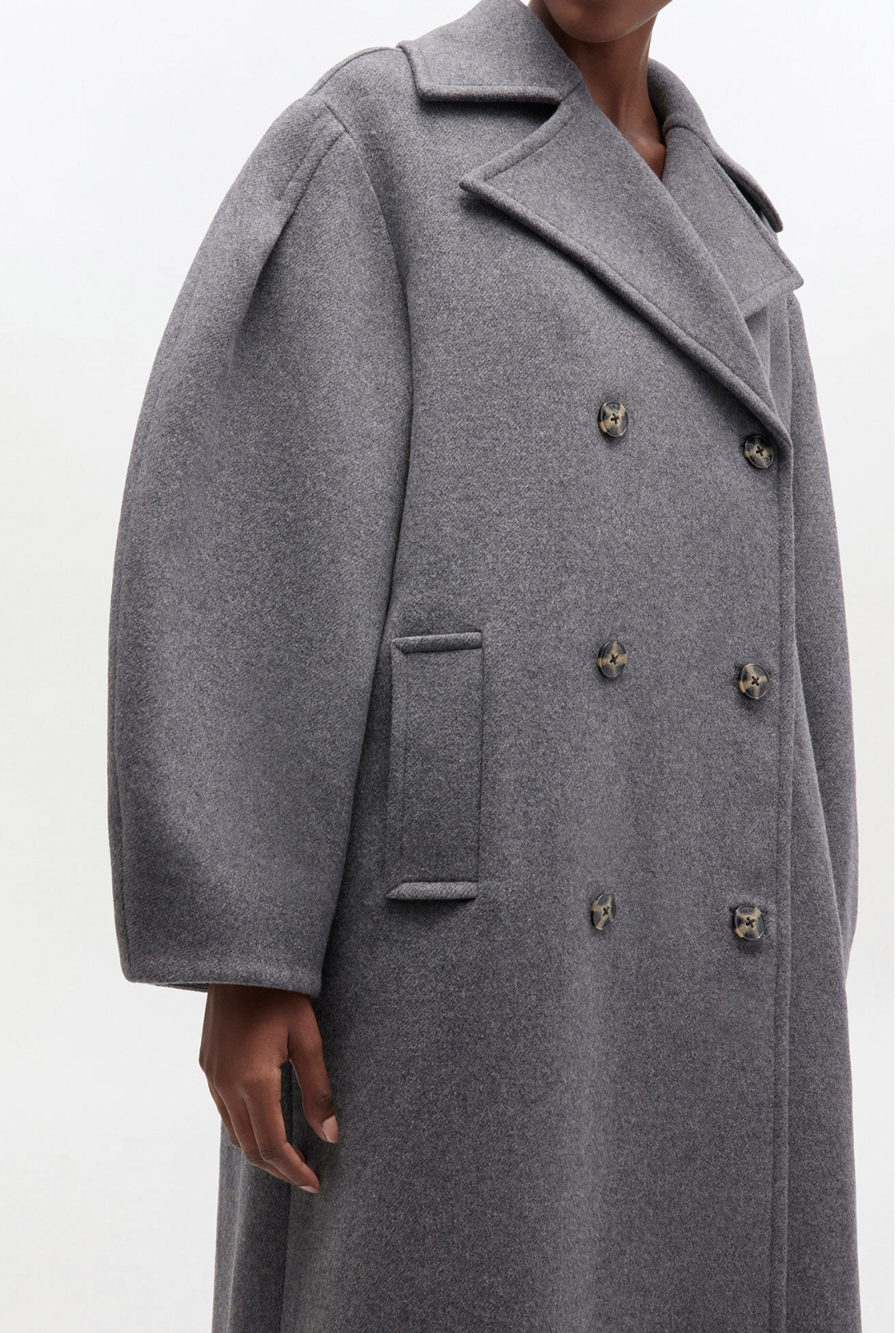 コルニエWOOL DOUBLE CLOTH PEA COAT TOP GRAY Peacoat Wool Long Coat - Garbarini