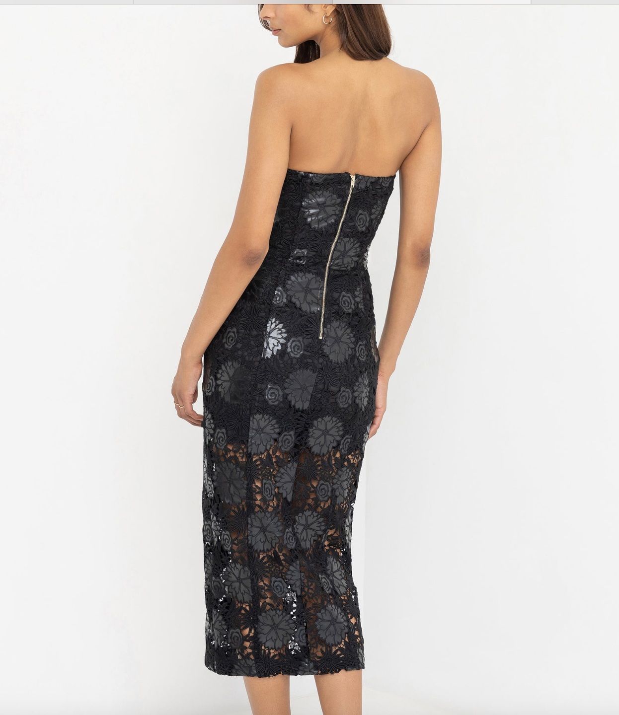 Misha Vegan Leather Guipure Midi Dress
