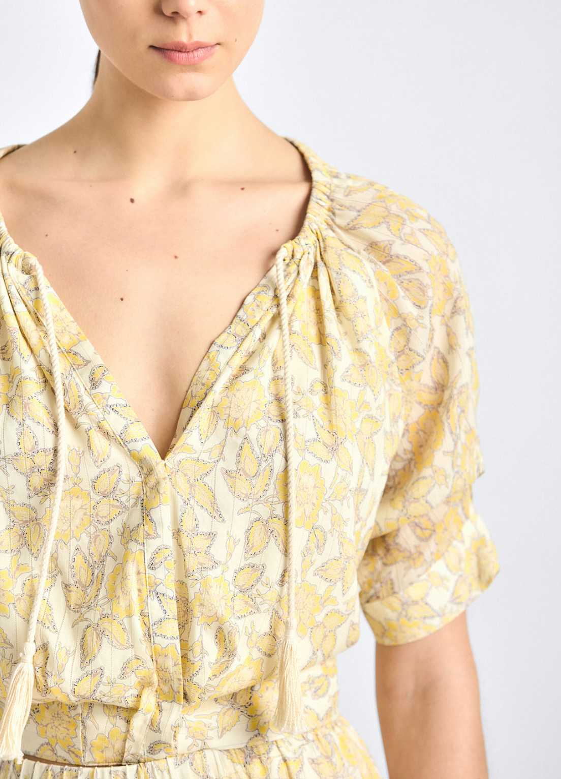 Suri Printed Voile Tuck Front Top