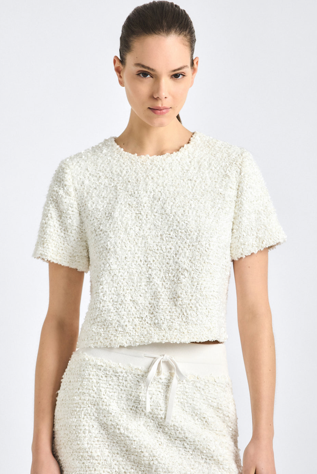 Syrena Paillette Boucle Cropped Boxy Tee