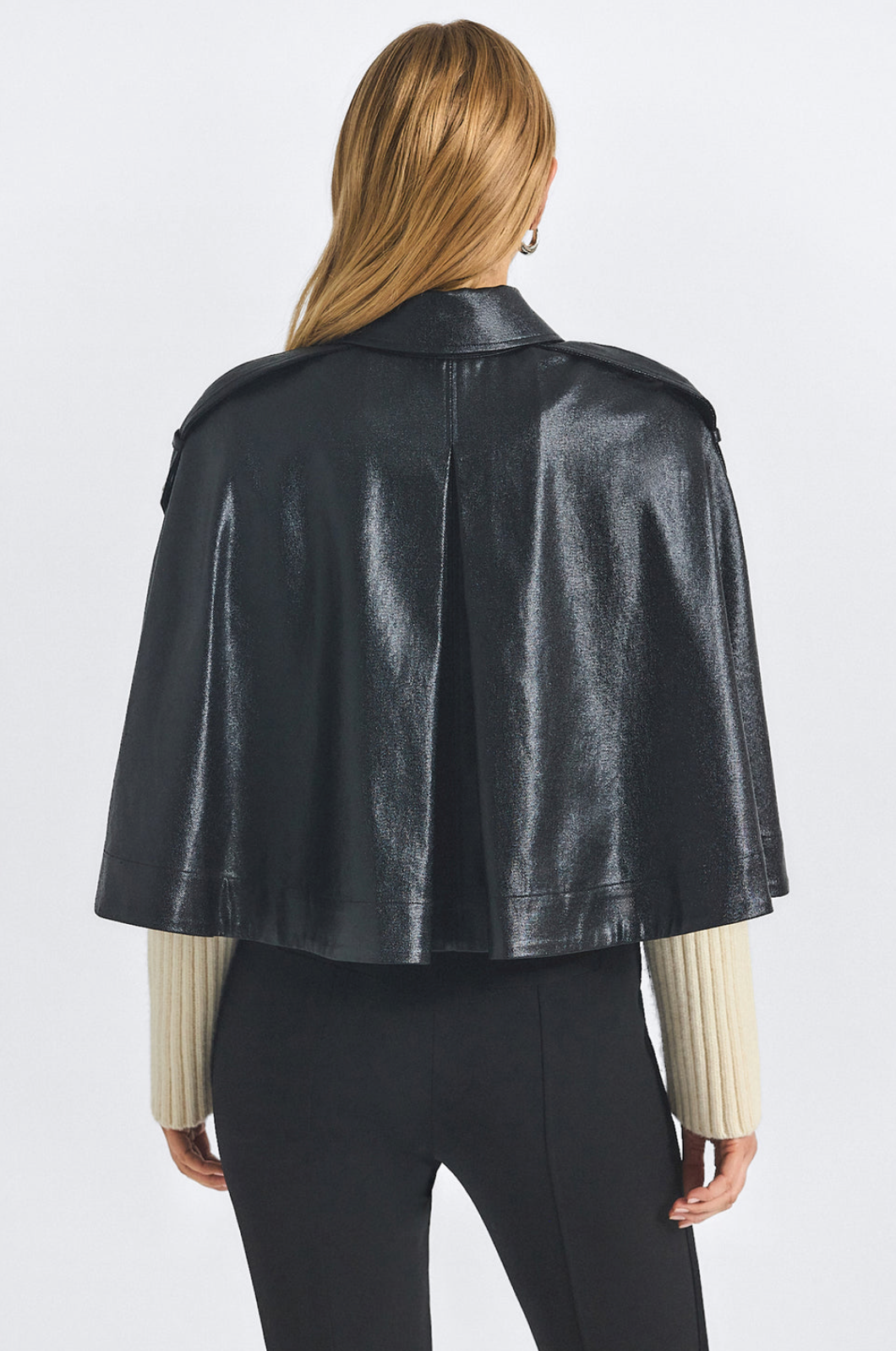 Beatrix Coated Twill Cape with Knitted Sleeves