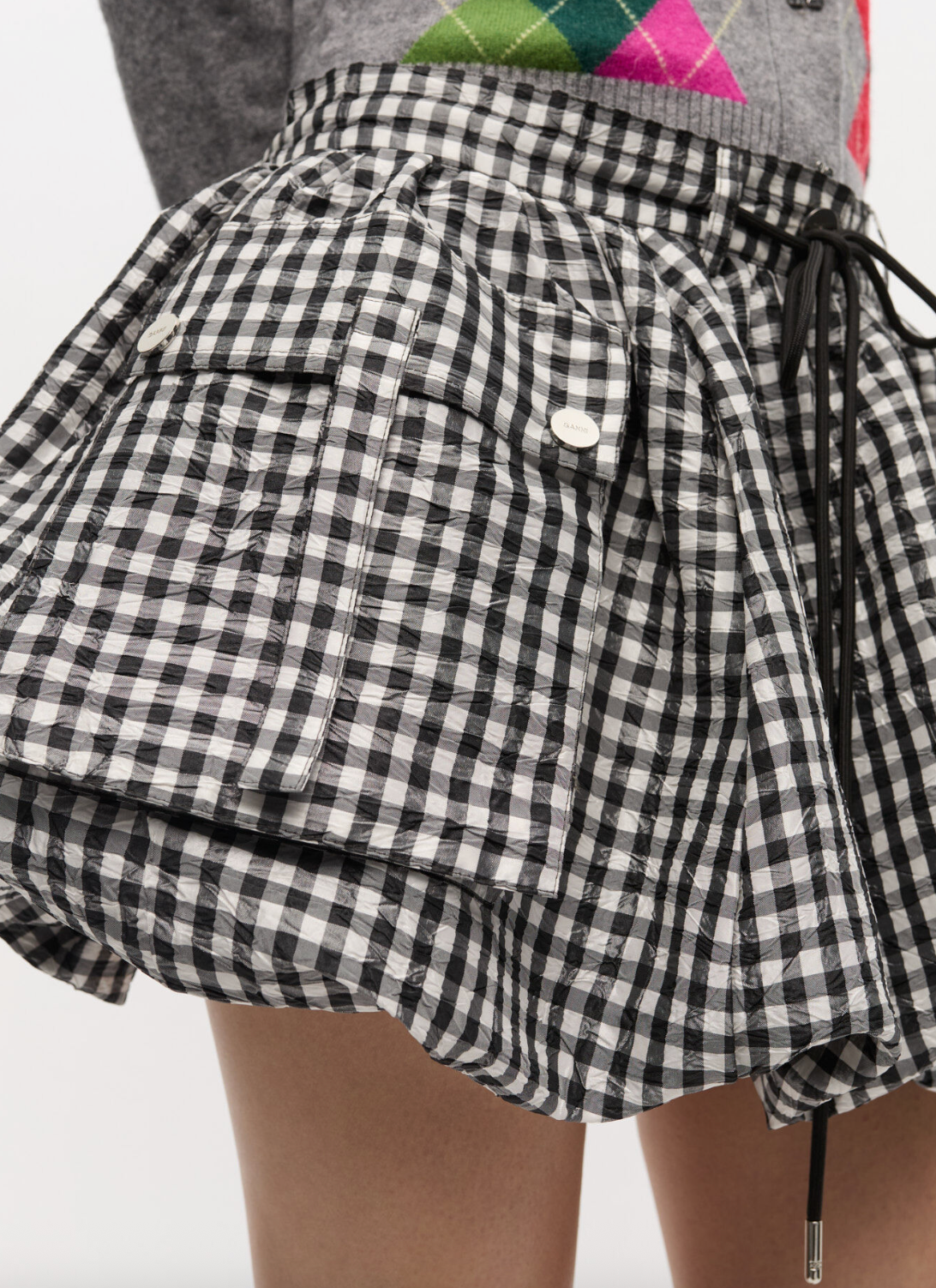 Crinkled Taffeta Check Mini Bubble Skirt