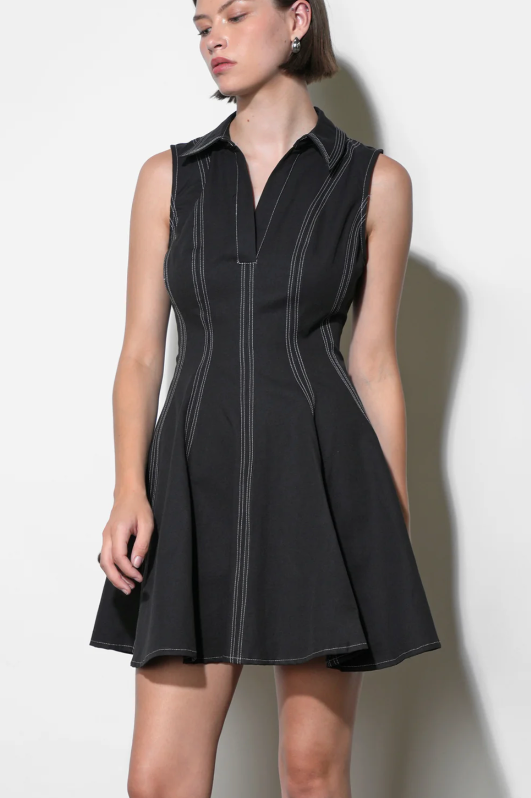 Sydney Topstitch Flare Mini Dress