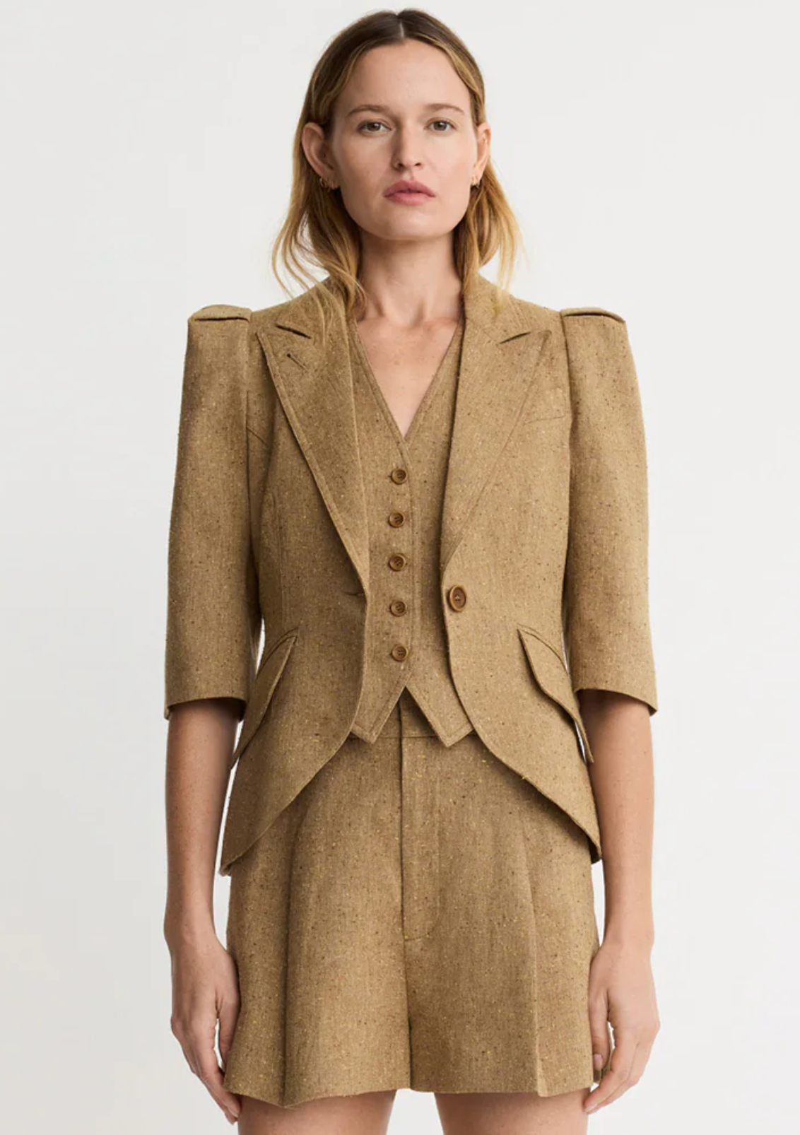 Crop Sleeve Pouf One Button Blazer