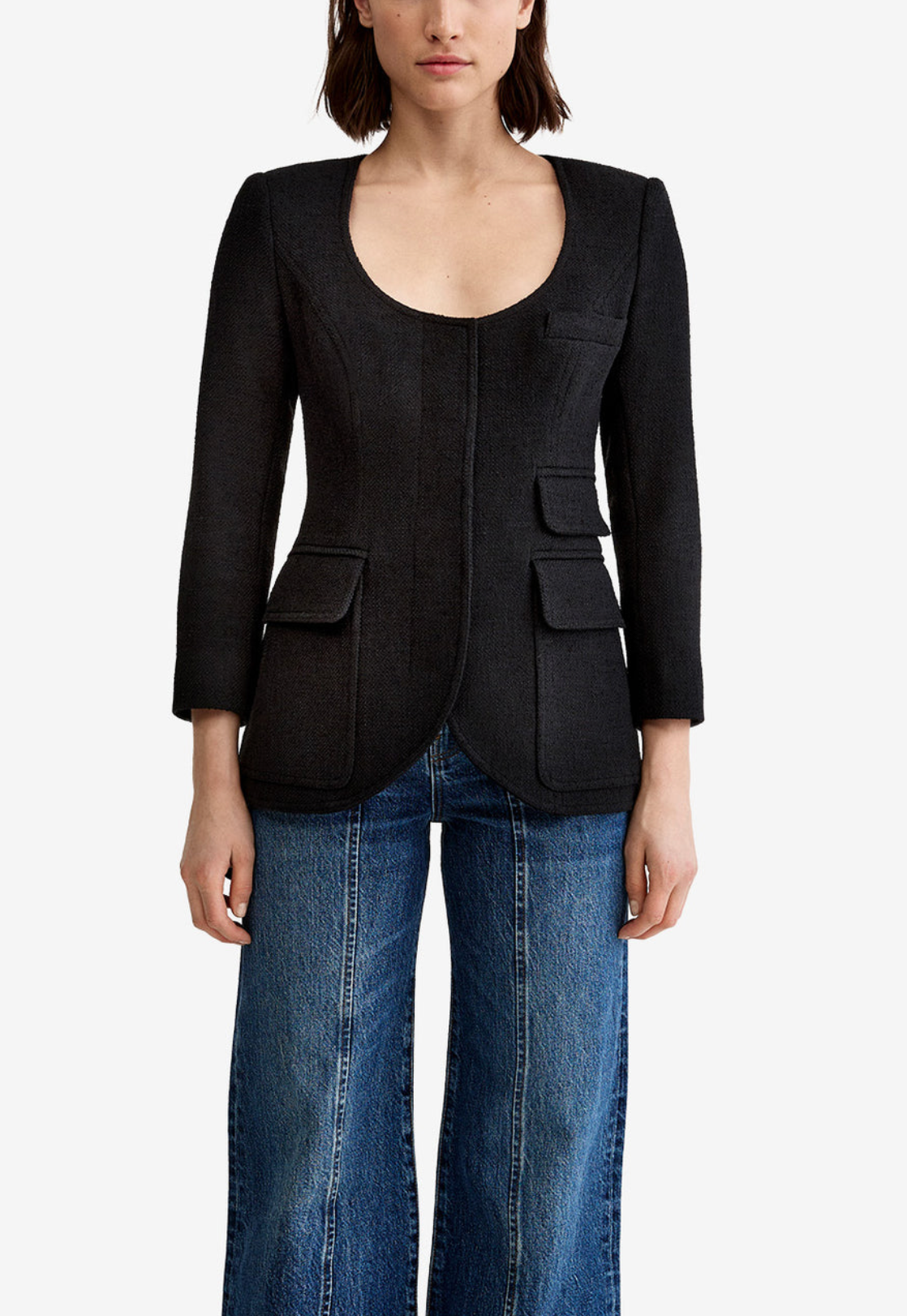Crop Sleeve Portrait Neck Blazer