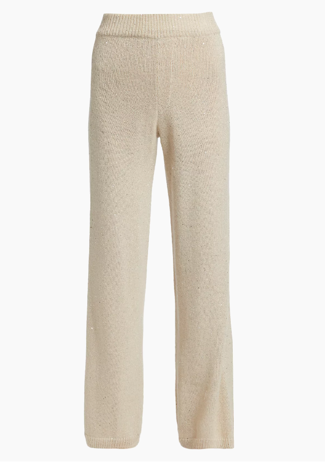 Sequin Wool Blend Wide Leg Pant