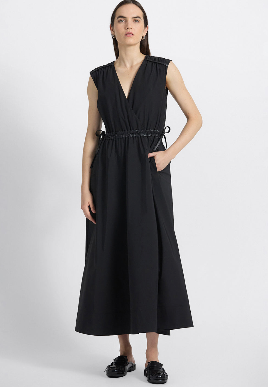 Eros Leather Trim Poly Cotton Poplin Dress