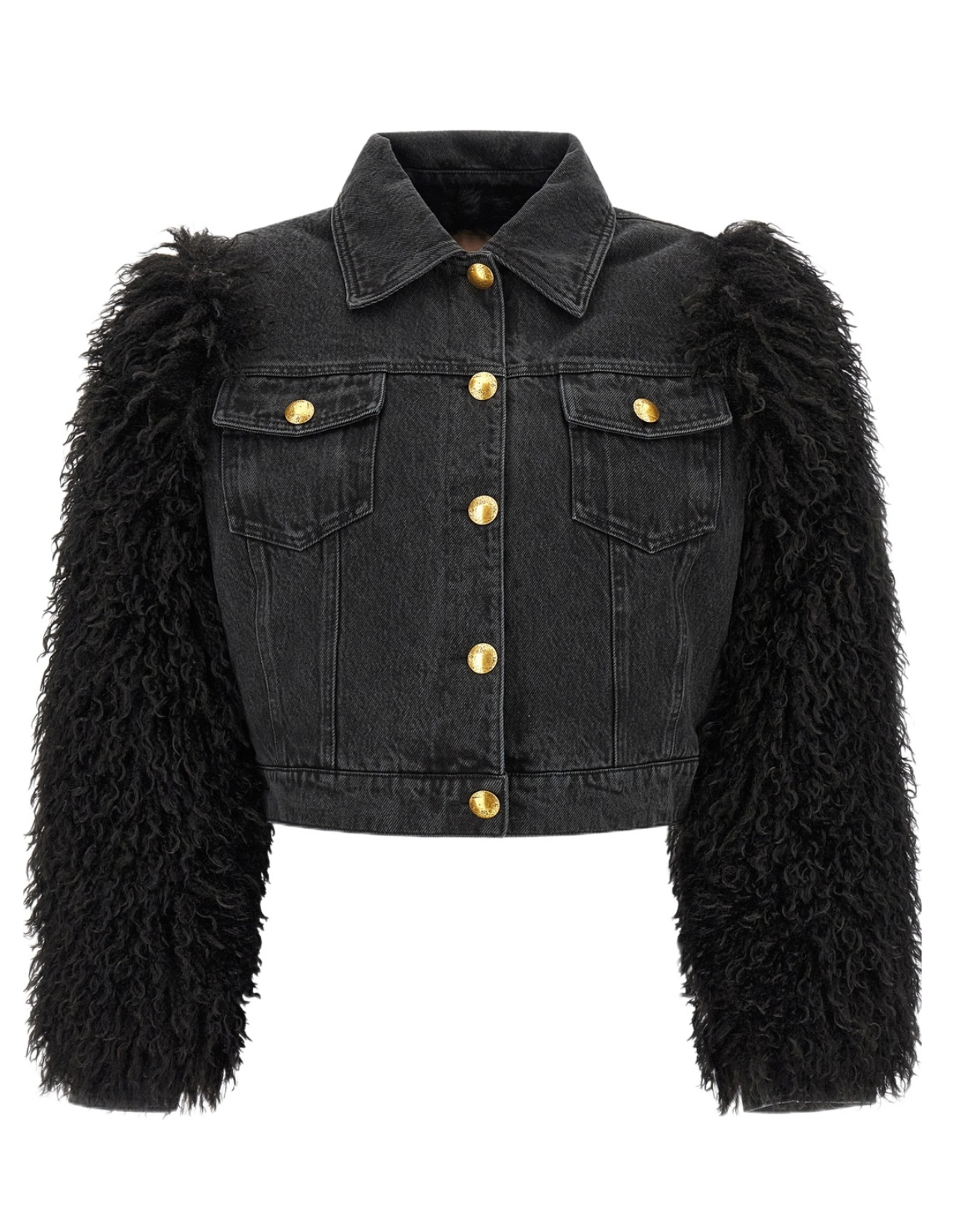 Fuzzy Sleeve Jean Jacket