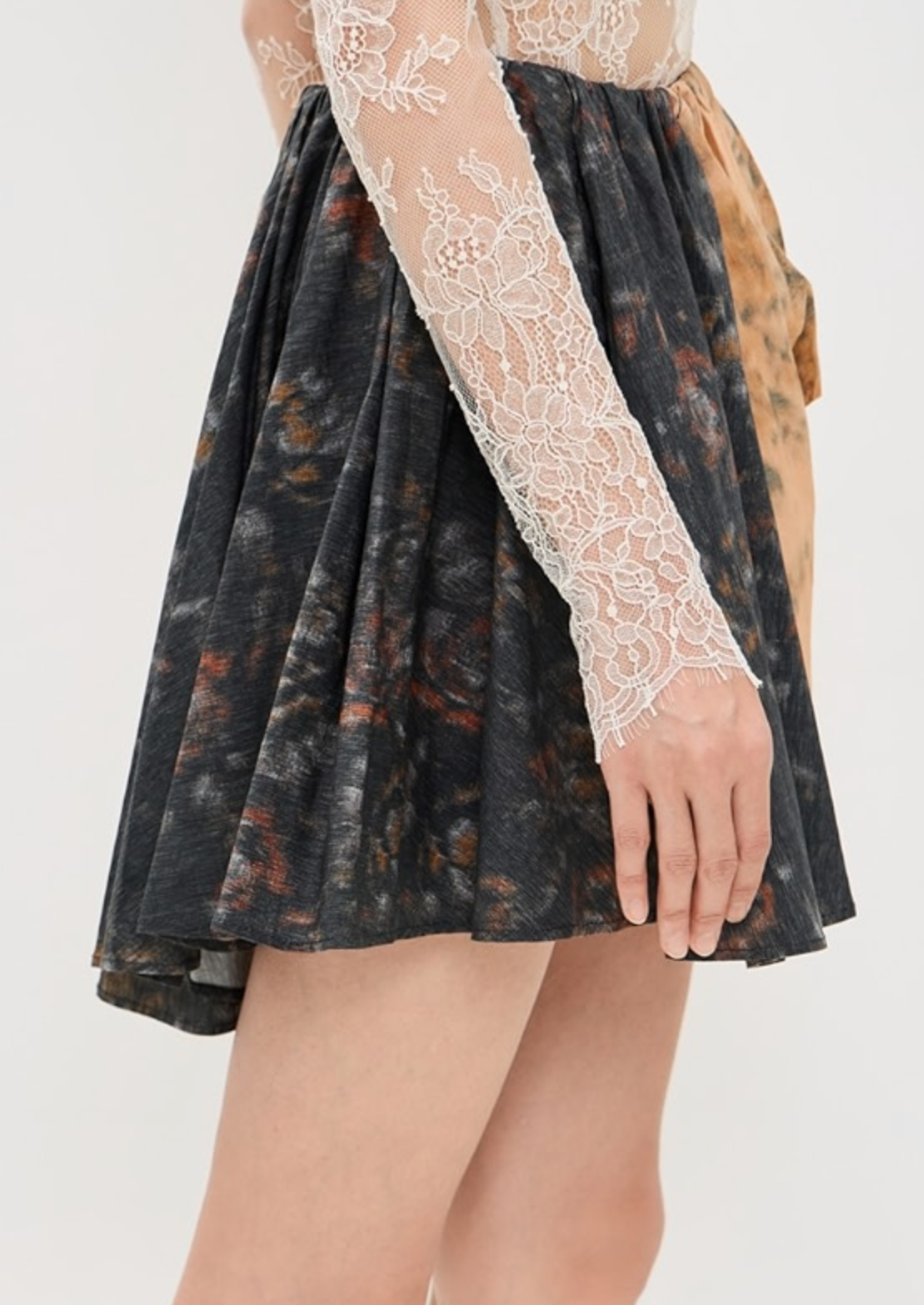 Printed Stretch Cotton Draped Mini Skirt