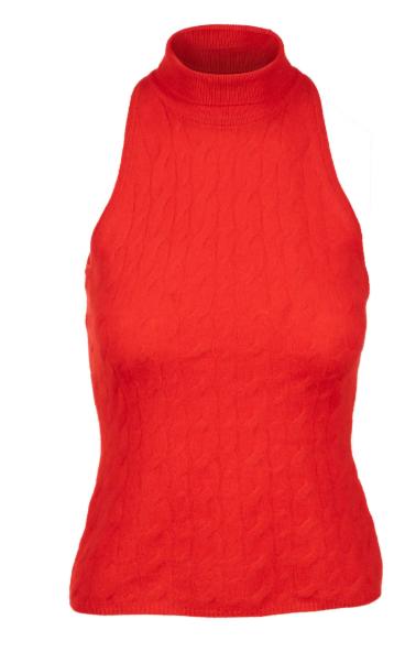 Coastal Cashmere Sleeveless Cable Turtleneck