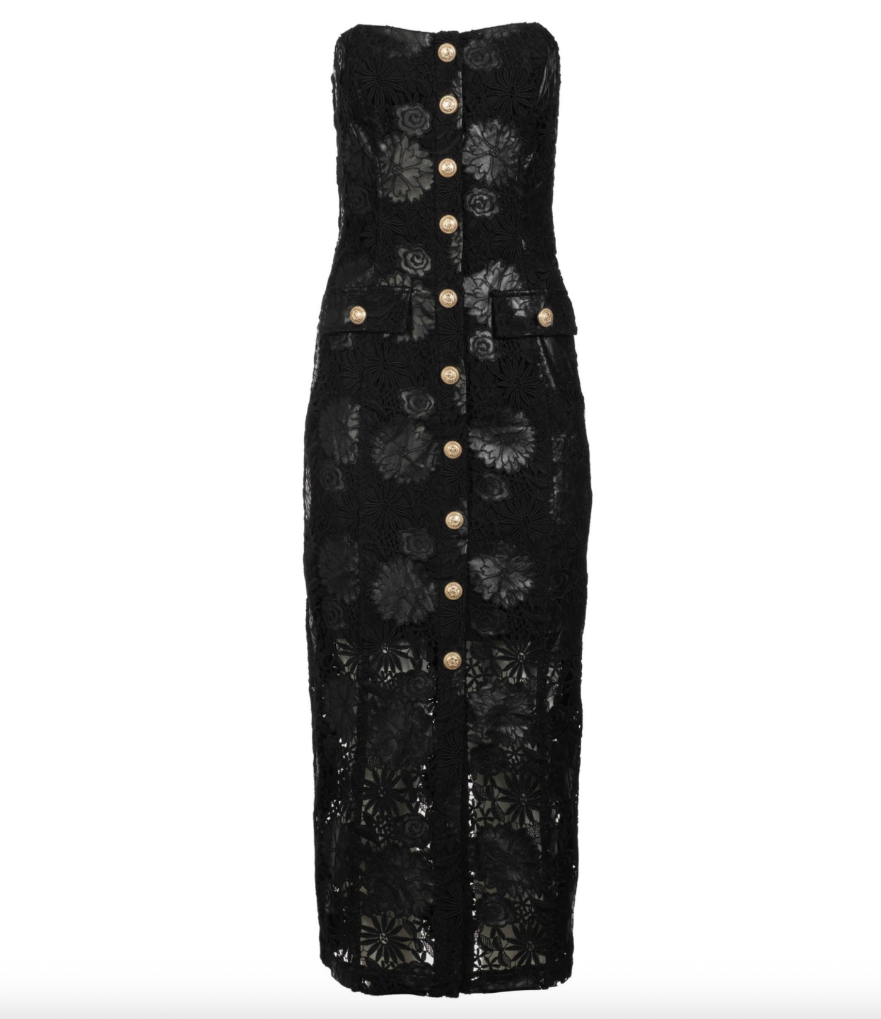 Misha Vegan Leather Guipure Midi Dress