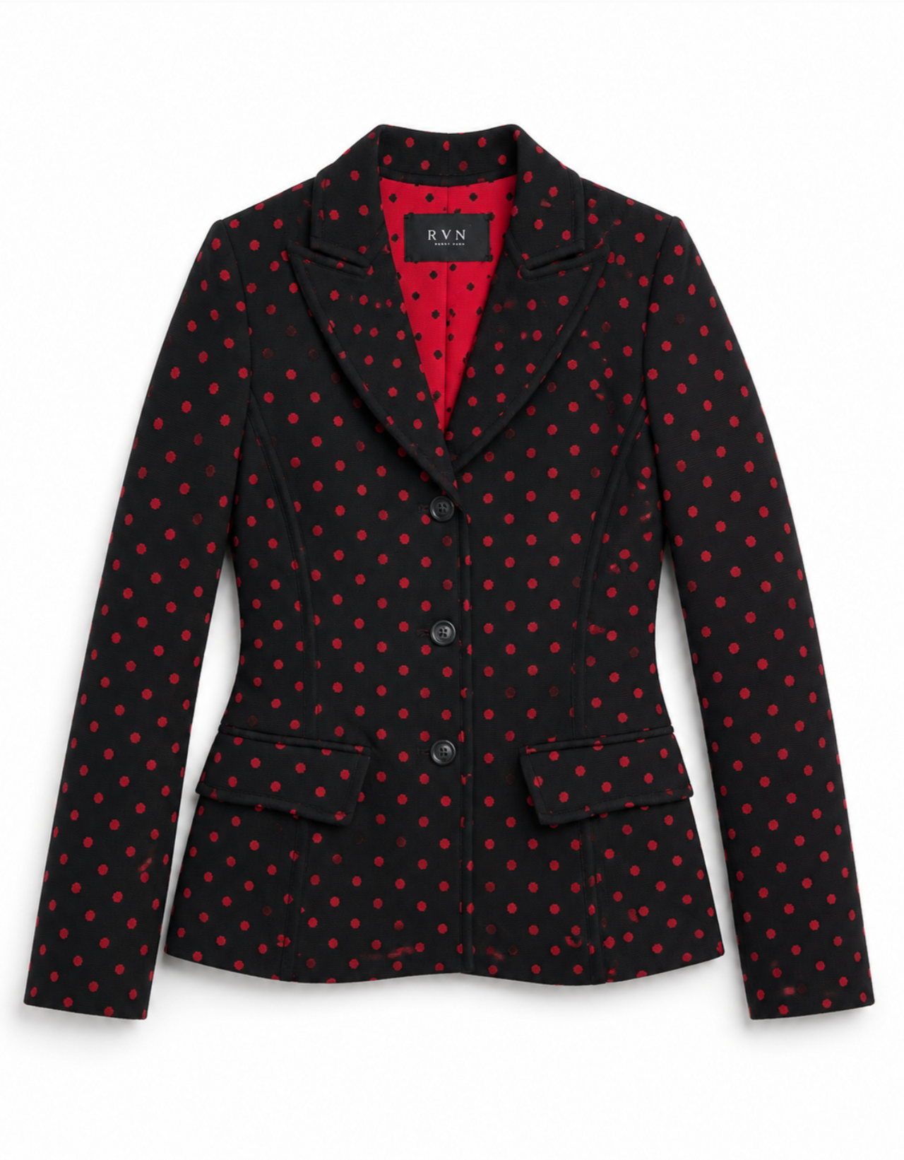 RVN NYC Dahlia 3 Button Fitted Jacket Black/Red