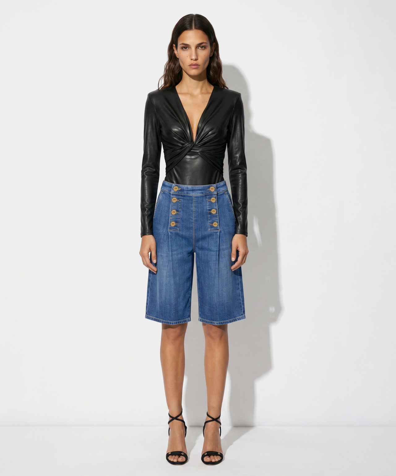 Wrap Front Leather Look Bodysuit